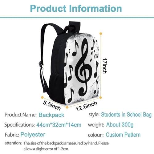 Large Water Resistant College Bag, Computer Bag, Durable Travel Laptop Backpack For Women Men Gunge Black And White Music Notes3