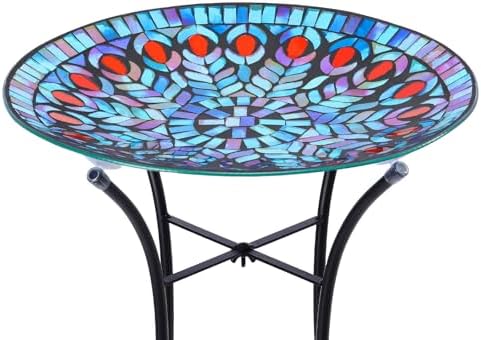 Glass Bird Baths Stained Glass: Which One Will Transform Your Garden? 5 VCUTEKA Mosaic Bird Bath, Glass Birdbath Detachable with Metal Standing for Outdoor Patio Garden Backyard Décor