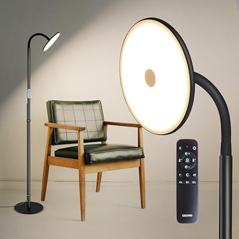 chiphy Floor Lamp, 60'' Bright Floor Lamp, 23W 2000LM Modern Floor Lamp, Dimmable 2300K-6500K Flexible Gooseneck with Remote Standing Lamp for Living Room Bedroom Office Reading Crafting Work Light Cover