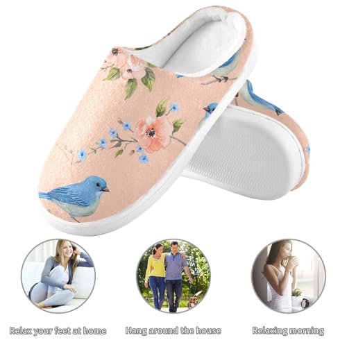 Sweet Indigo Bunting Birds Peach Womens House Cotton Slippers Comfort Memory Foam Home Slippers for Outdoor Christmas Presents 6-73