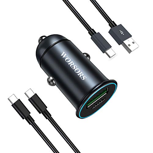 Usb C Car Charger, Worsors 30W Pd Super Fast Charging Car Adapter Mini All Metal Comaptible For Samsung Galaxy S21 Ultra/Plus/S20, Note 20 Ultra/10+, Google Pixel 6 Pro/6 + 2 Pack 3Ft Type C Cable #TOP3