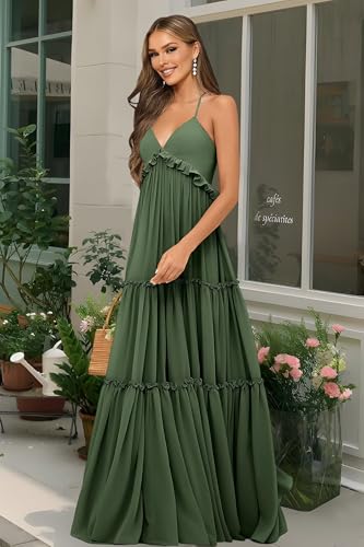 LTW Tiered Bridesmaid Dresses Spaghetti Straps Corset Dress for Women Chiffon Wedding Guest Dress3