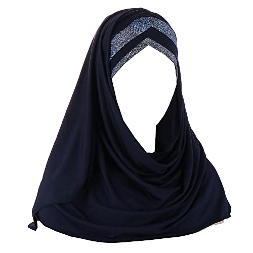 JDYaoYing Frauen Pailletten Hijab Muslim Kopftuch Islamischer Schal Lange Turban Kappe Kopfbedeckung, navy, Einheitsgröße Cover