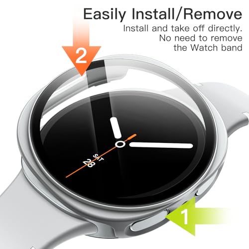 Image of JETech Cover Case with Screen Protector for Samsung Galaxy Watch 8 44mm, Overall Protective Cover, Built-in Tempered Glass Film High Sensitivity, 2 Pack (Silver)