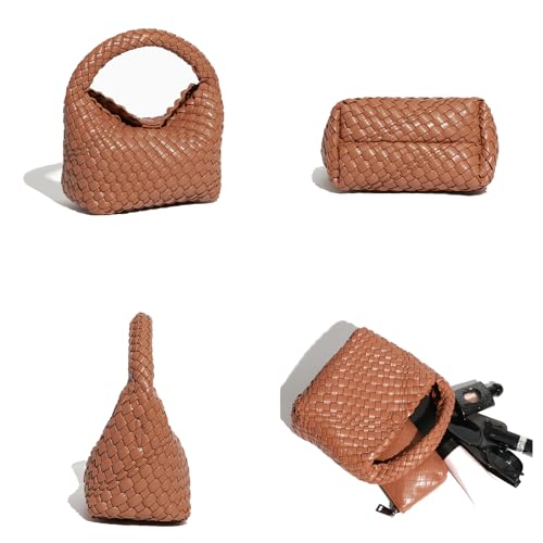Small Size Woven Women's Handbag and Small Money Bag Luxury Lightweight Vegan Leather Adjustable Crossbody Bag Set4