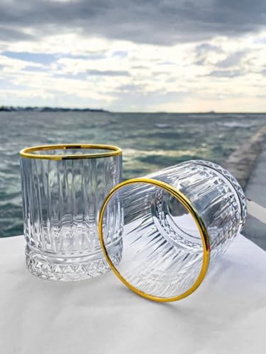 Image of Premium Gold Rim 280ML Water-Juice & Whisky Glasses Set of 6 Crystal Drinking Glass for Water, Juice, Milk,Coke,Beer,Beverage,Vintage Style Home,Office Everyday Use (GDR-02)