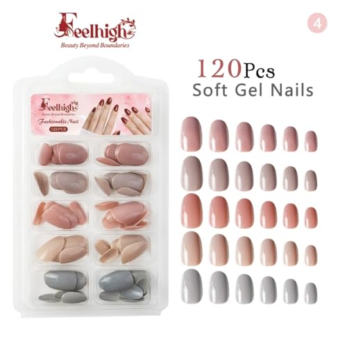 Image of 120 Pcs Press On Nail Tips - Medium Round Artificial Nail Extensions in 5 Colors, Natural Reusable Stick-On False Nails Kit for Women & Girls, 12 Sizes, Salon-Like Finish (Shade 04)