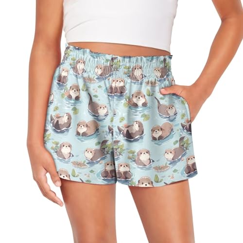 Girl's Athletic Shorts with Pockets Elastic Waist Running Shorts Sports Active Shorts for Teen Kids