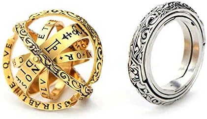 2 Pcs Astronomical Finger Foldable Ring Astronomical Sphere Ball Ring Cosmic Finger Ring for Couple Lover Jewelry Gift（Gold and Silver）, Stainless Steel