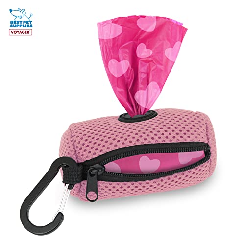 Image of Best Pet Supplies Dog Poop Bag Holder Leash Attachment, Color, Reusable Mesh Dispenser Pouch for Travel, Walking, Park, and Outdoor Use, Soft and Durable with Clip-On - Pink, (DS01-PKW)