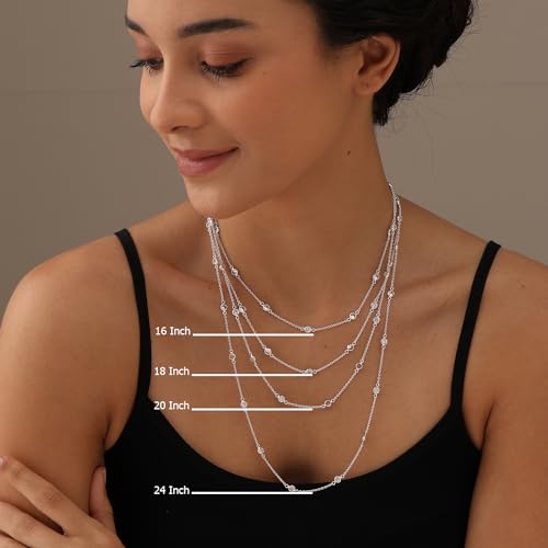 LeCalla 925 Sterling Silver CZ Station Necklace for Women | Italian Round Cubic Zirconia Station Chain Necklace, Made in Italy (16, 18, 20, 24 Inches)3