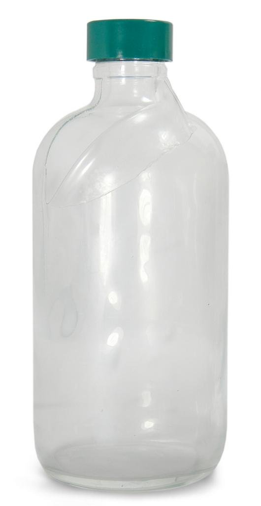 Qorpak GLC-02206 Type III Glass Safety Coated Boston Round Bottle with Green Thermoset F217 and PTFE Lined Cap, 60 mm Diameter x 137 mm Height, 240 milliliters Capacity, Case of 24