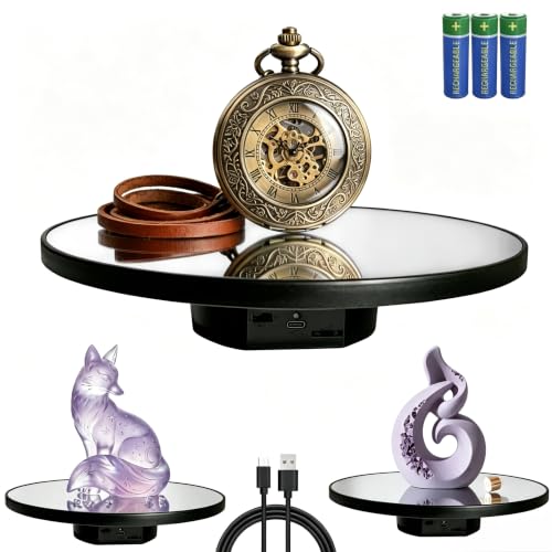JAYEGT Motorized Rotating Display Stand 10inch /11Lbs Load Mirror Cover 360 Degree Electric Rotating Turntable Cup Display Turner Stand Photography Products Jewelry Tumbler -Black