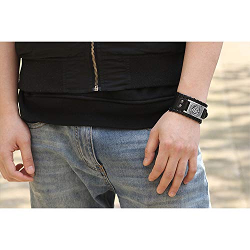 Juland 2 Stück Herren Retro Breites Metall Herren PU Leder Armband Punk Style Armbänder Breiter Gürtel Manschette Armreif Rock Wrap für Männer Junge Einstellbar –Viking Totem – Bild 3