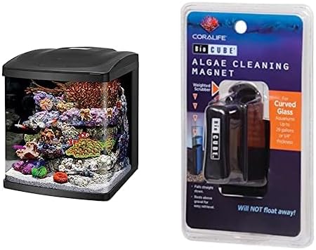 Coralife LED BioCube Aquarium Fish Tank Kit, 16 Gallon with Coralife BioCube Curved Glass Aquarium Cleaning Magnet, Small Bundle