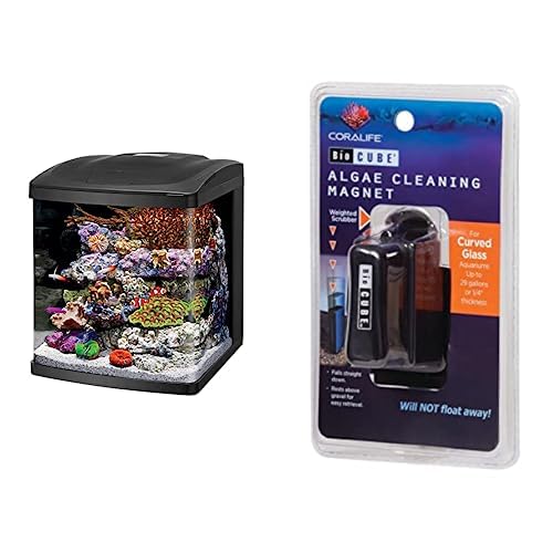 Coralife Led Biocube Aquarium Fish Tank Kit, 16 Gallon With Coralife Biocube Curved Glass Aquarium Cleaning Magnet, Small Bundle #TOP23