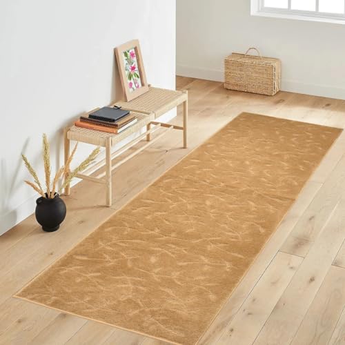 RugStylesOnline Custom Size Runner Rug Flower Beige Design Roll Runner 25 Inch Wide x Your Length Size Choice Slip Skid Resistant Rubber Back Cut to Size (Beige, 8 ft x 25 in)