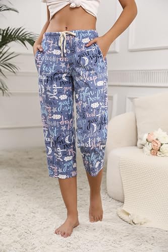 Image of PNAEONG 3 Pack Women Pajama Pants Capri Length Drawstring Pj Bottoms Sleep Lounge Pants with Pockets S-3XL