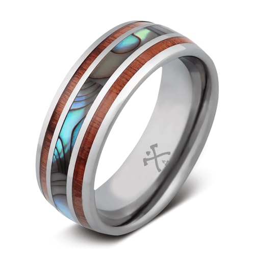 Manly Bands: Ocean-Inspired Mens Wedding Bands and Rings - Unique Wedding Band with Abalone Shell, Stylish Ring for Men - Free Silicone Ring Included