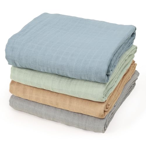 Image of david's kids 4 Pack Baby Muslin Swaddle Blankets 47 inch x 47 inch, 100% Cotton Swaddle Wrap for Boys Girls, Ultra Soft Breathable Receiving Blanket for Newborns, Dusty Blue & Sage Green & Grey & Sepia