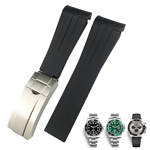 Bracelet montre de luxe courbe en caoutchouc noir 21mm
