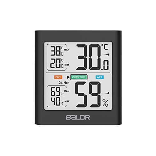 BALDR Digital Indoor Thermometer & Hygrometer - Compact and Versatile Design with Motion Activated Backlight, Accurate Temperature Monitor & Humidity Gauge