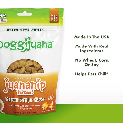 Image of Doggijuana Dog Treats, Peanut Butter 3-Pack | Multi-Benefit, Low Cal | Calming dog treats with catnip, chamomile & L-Tryptophan; natural anxiety & stress relief; low-calorie training reward