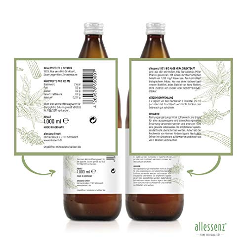 Aloe Vera Saft Bio Direktsaft 100% aus kontrolliert biologischem Anbau