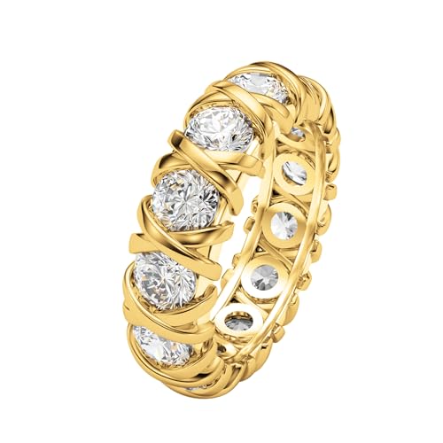 18K Gold Plated Solid CZ Simulated Diamond Stackable Ring Eternity Bands for Women 4mm&6mm Stackable Gold Rings Dainty Fashion Jewelry Promise Engagement Wedding Ring Size 6-10