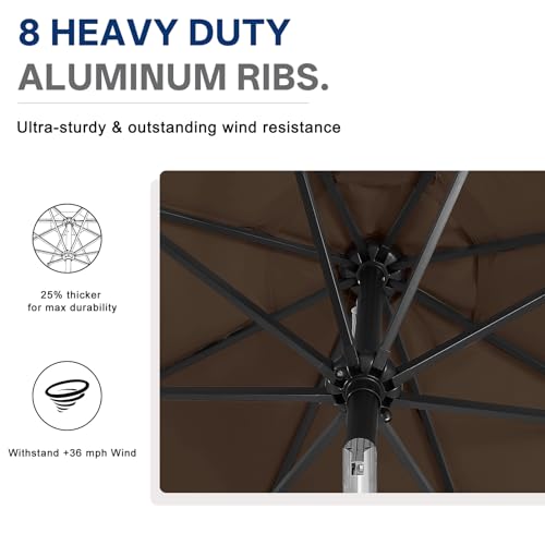 Image of ABCCANOPY 10FT Durable Solar Led Patio Umbrellas with 32LED Lights (Brown)