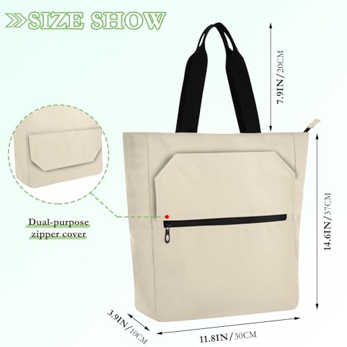 Bolsa de mano multiusos con bolsillos, ideal para compras y playa con cómodas asas beige 4