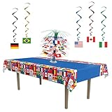 Beistle Internationales Partydekor-Set – Flaggen-Tischdecke, hängende Wirbel und Kaskaden-Mittelstück, multikulturelle Feierdekorationen für globale Veranstaltungen, Festivals und Geographie-Partys