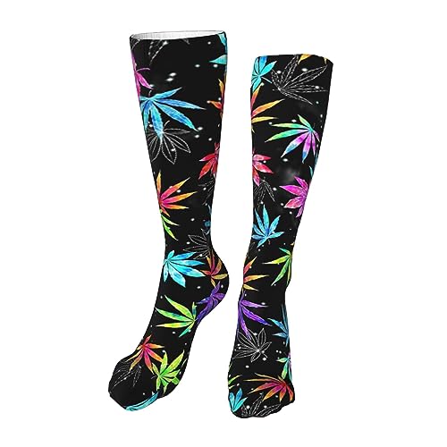 Cannabis Leaf Print Compression Socks For Women Men Long Warm Knee High Thick Socks For Running Athletic Nurse 20in