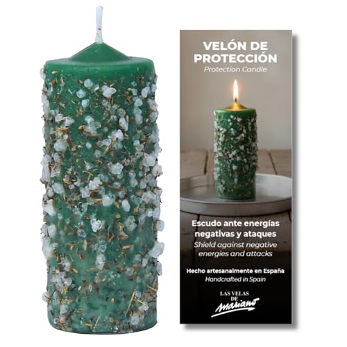 Vela de Protección con Sales y Resinas – Vela Esotérica Artesanal Verde 5,5x14 cm...