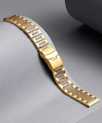 Image of BINLUN Stainless Steel Watch Band, Metal Watch Strap for Men Women Replacement with Double-Lock Deployment Clasp Polished Watch Bracelet Silver Black Gold Rose-gold 18 /19 /20 /21 /22 /24mm