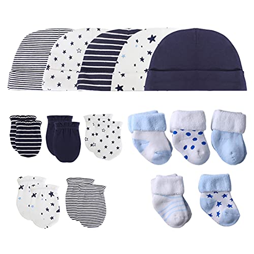 Chamie Baby's Organic Cotton Socks, Caps and Mittens Set for Baby Girls and Boys