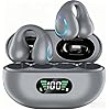 Clip On Earbuds, Bluetooth 5.3 Lightweight Comfort Open Ear Headphones with LED Digital Display Charging Case Sport Built-in Mic,Silver Gray