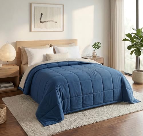 Image of SANMARINO Reversible King Size Comforter 220 GSM Microfiber | Double Bed AC Comforter /Blanket for Winter & All Season | Soft Lightweight Quilt /Duvet (90 x 100 Inches, Denim Blue)