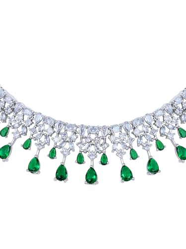 Image of ASMITTA Jewellery American Diamond Necklace Jewellery Set for Women with Earrings & Maang Tikka for Wedding, Party