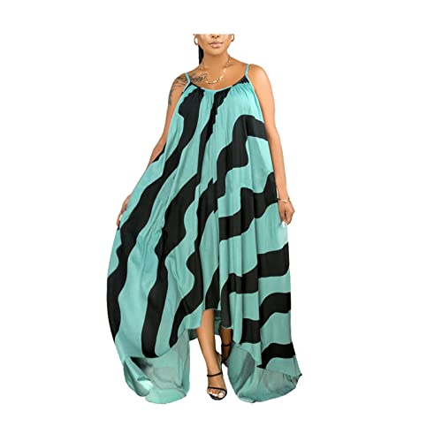AYBIOSD Vestidos De Verano para Mujer, A Rayas, Informales, Holgados, Sin Mangas, De Talla Grande 5XL, Vestido Largo con Tirantes Finos, Vestido Maxi,Verde,XXL