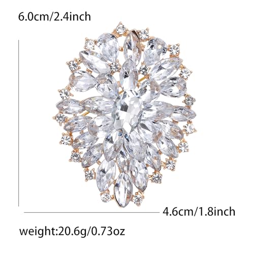 Image of Rhinestone Crystal Oval Brooch Premium Large Flower Brooch Blue /Red /Green /Gold /Silver /Purple Crystal Geometric Broochs Sparkling Lapel Pin Elegant Wedding Bridesmaid Dress Broachs Pin for Women