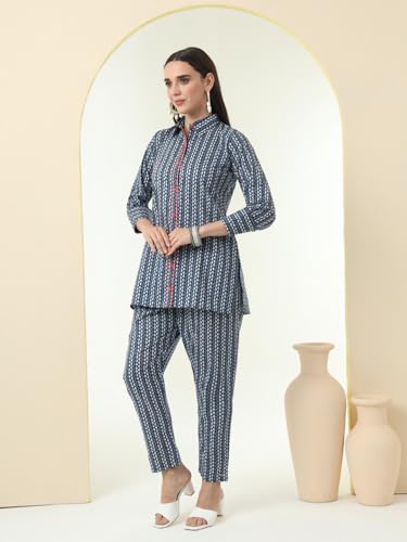 Image of Tissu Women's Plus Size Pure Cotton Grey Floral Tunic with Palazzo Co-ords