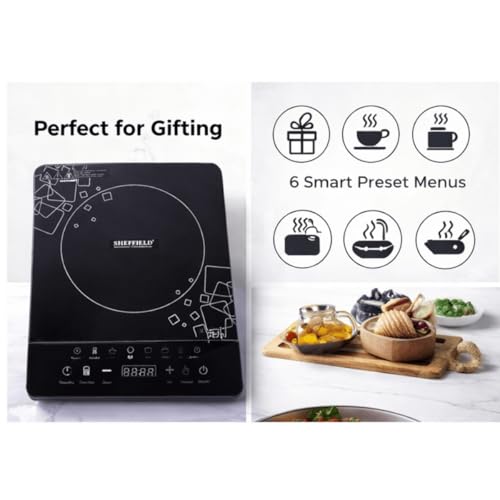 Image of SHEFFIELD CLASSIC 1600W Induction Cooktop with Touch Control | 6 Smart Preset Menus Portable Electric Stove | Energy Efficient Cooktop with Digital Display & Auto Shut-Off (Black)