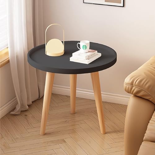 Image of Small Round Coffee Table, Modern Side Table with 3 Stable Legs, Multifunctional Sofa Side Table for Balcony Office (Black)