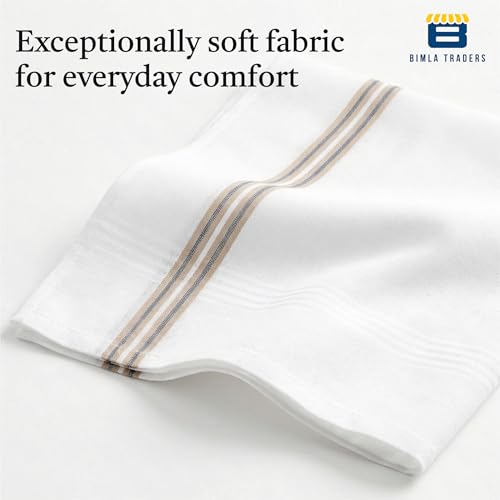 Image of Btag Premium Pure Cotton Handkerchiefs for Men | White with Stylish Border | Soft, Durable & Absorbent Hanky /Rumal | Classic Solid Design for Boys & Men |White Self (Pack of 12) 53 x 53 CM