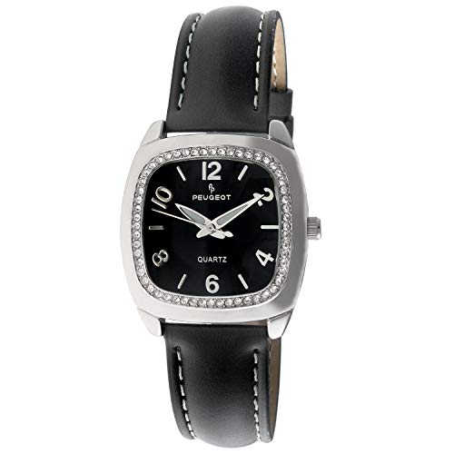 Peugeot Women's Swarovski Crystal Accented Quartz Wrist Watch with Matching Color Leather Strap
