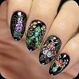 CHAONENG Spring Press On Nails Short Almond Shaped Acrylic ABS False Nails 24Pcs with Forest Animals Designs Full Cover Glue on Nails Reusable Artificial Stick on Nails for Women Girls