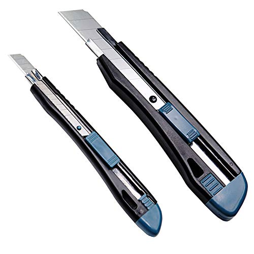 MANUFORE 2 Pack Utility Knife 9mm and 18mm Snap-Off Retractable Knife Box Cutter for Cutting Paper, Carpet, Cardboard