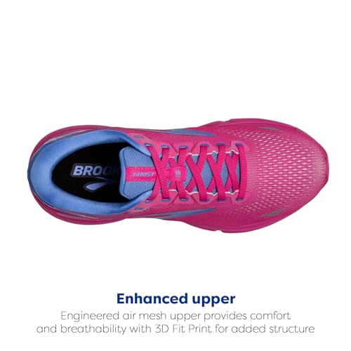 Brooks Women's Ghost 15 Neutral Running Shoe - Pink Glo/Blue/Fuchsia - 5 Medium
