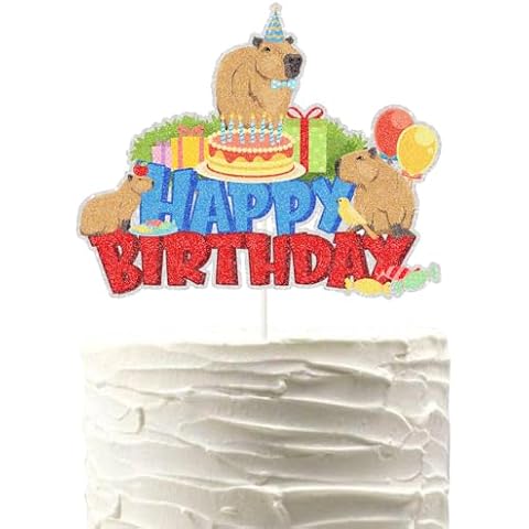 Capybara Happy Birthday Cake Topper,Animal Themed Capybara Birthday Cake Decor, Cute Cartoon Capybara Party Decorations of Kids Cover